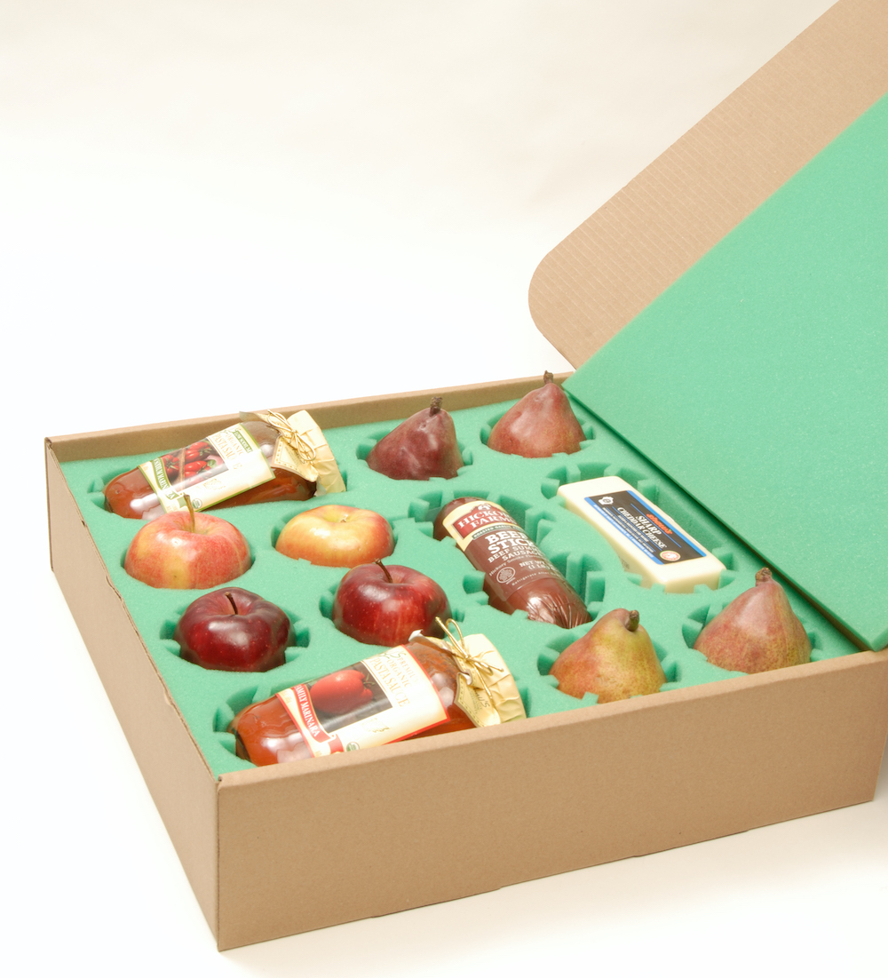 Foam box insert for shipping fruit and apple gifts in corrugated carton