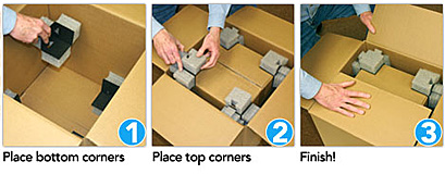 Box corner protectors for shipping. EzeeCorners for packaging corner protection.