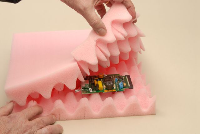 Anti static foam. Eggcrate convoluted foam box liners for shipping electronics. 