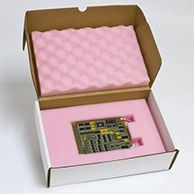 Removable pink antistatic Pick and Pluck foam with convoluted foam liners in a white corrugated box. Electronic component packaging antistatic foam tray manufacturers
