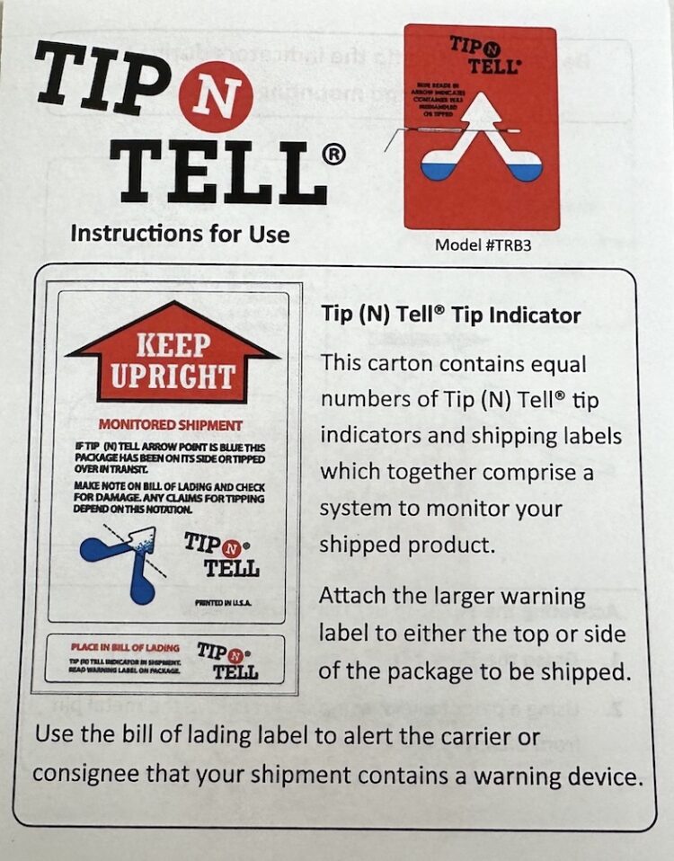 Tip N Tell label and instructions for use